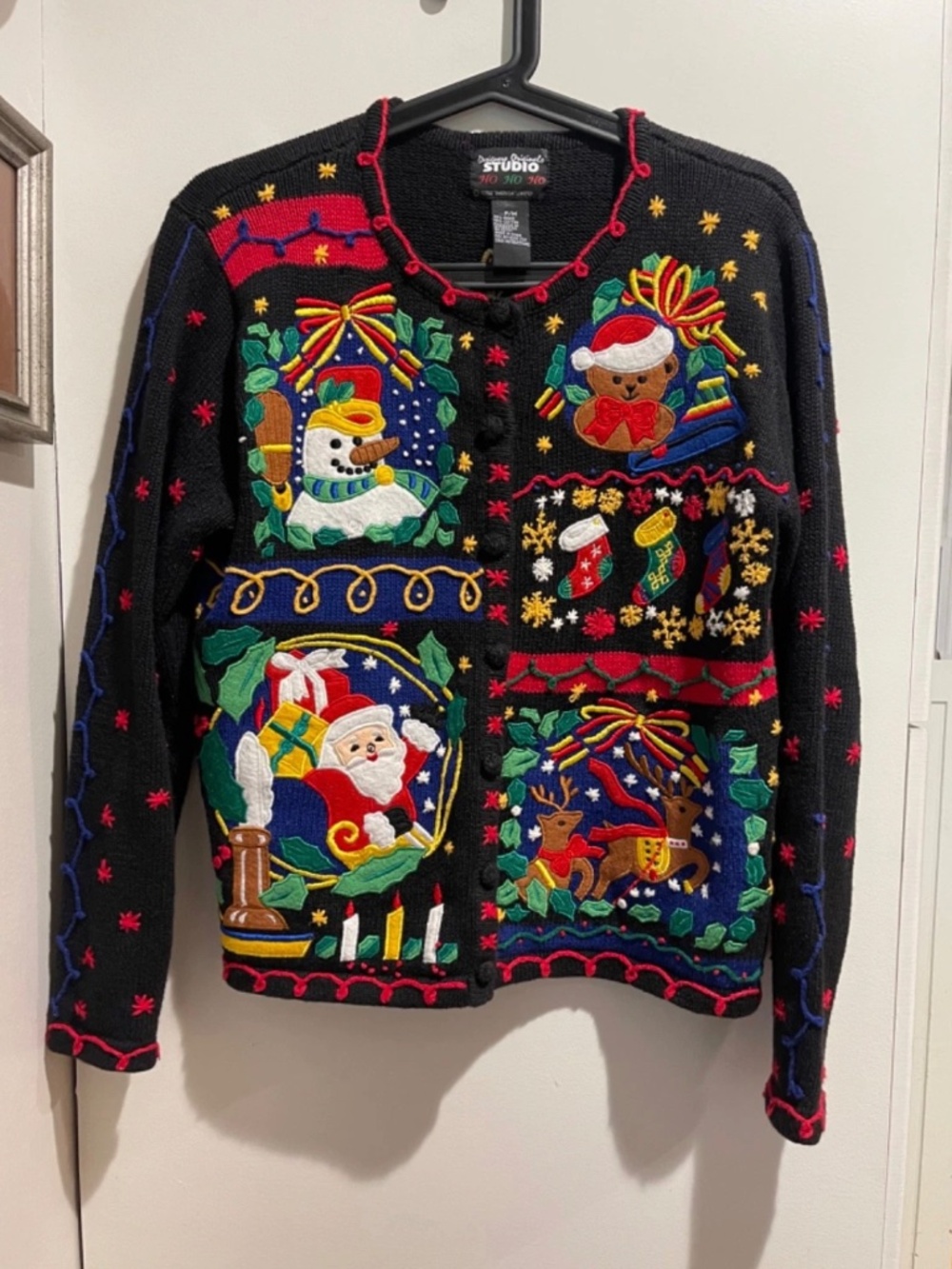 DESIGNERS ORIGINALS STUDIO CHRISTMAS SWEATER Knit Cardigan Women's Sz Petite M